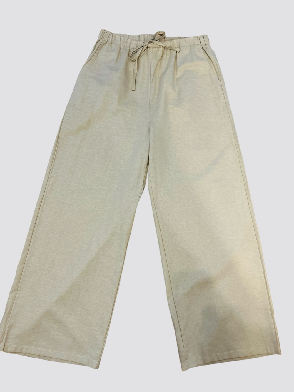 Linen Blend Woman’s Size Large/Tall Relaxed Wide-Leg Drawstring Pants in Sand - Picture 2 of 7